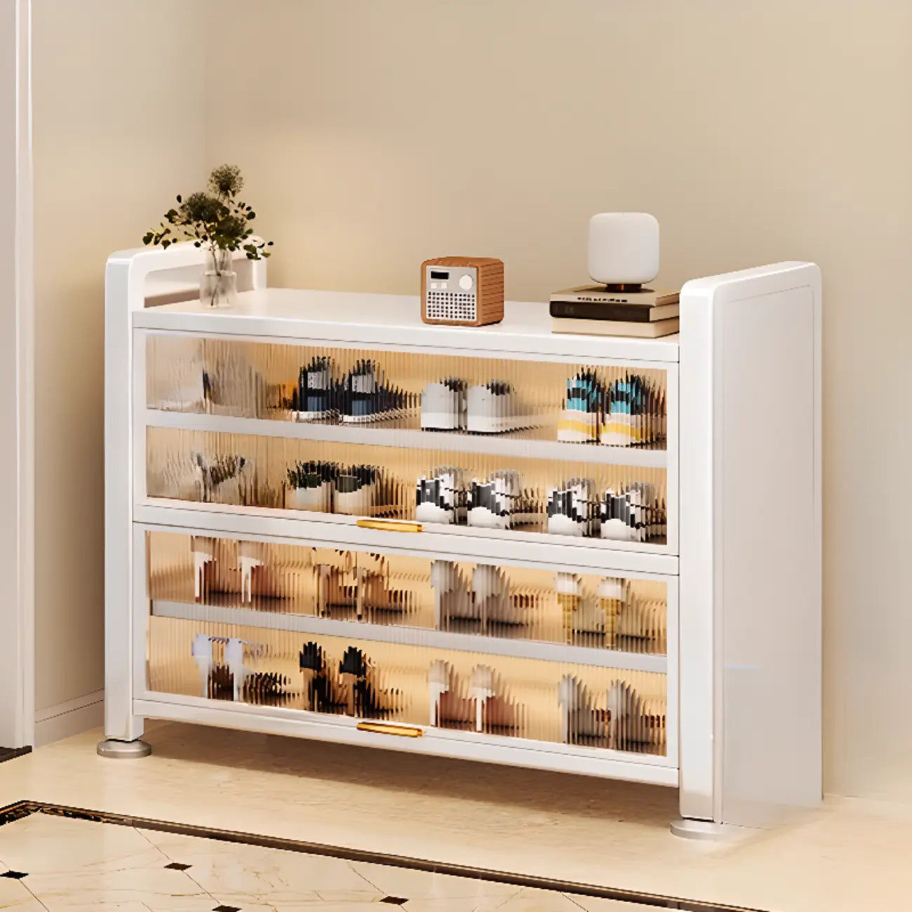 Étagère à chaussures en métal gris anthracite avec porte rabattable réglable