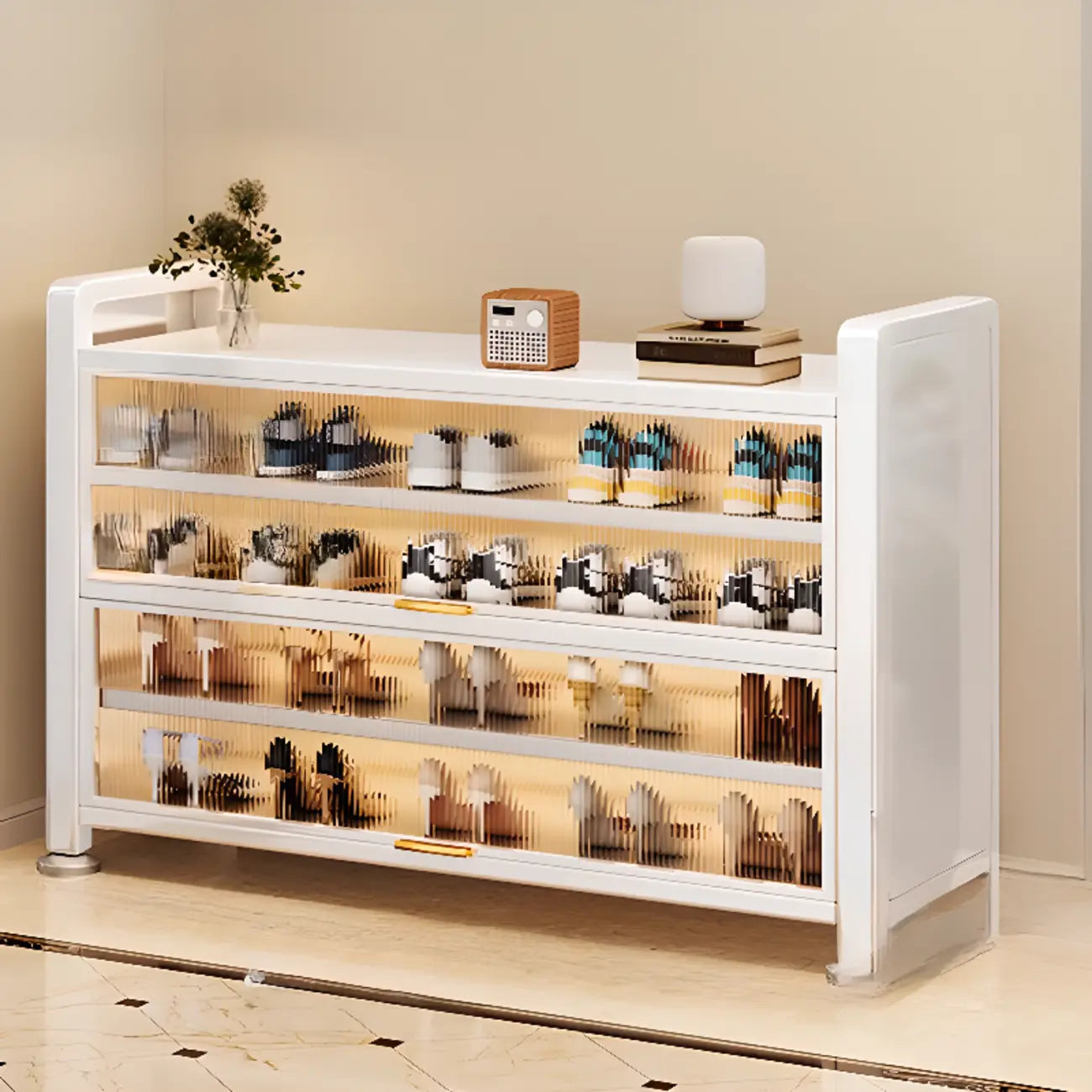 Étagère à chaussures en métal gris anthracite avec porte rabattable réglable