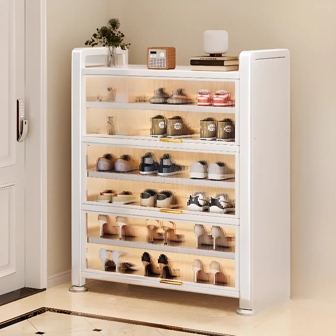 Étagère à chaussures en métal gris anthracite avec porte rabattable réglable