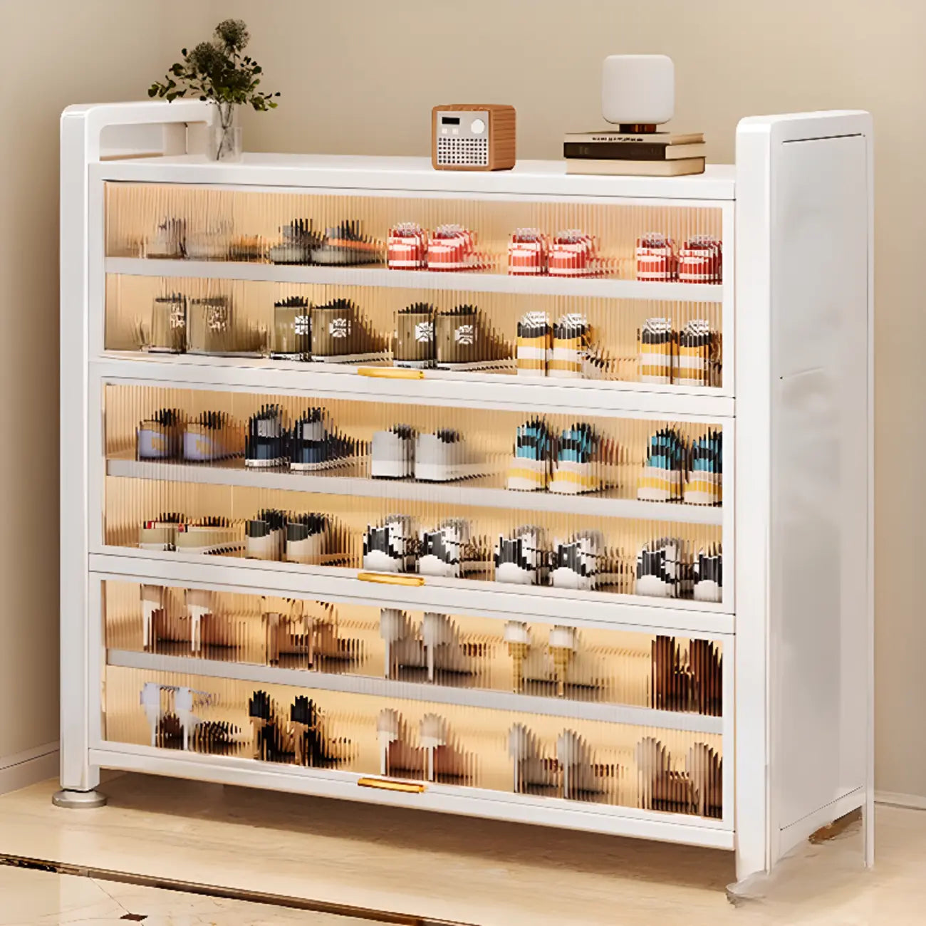 Étagère à chaussures en métal gris anthracite avec porte rabattable réglable