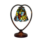 Lampe de table vintage en forme de cœur, vitrail sur pied en fer