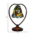 Lampe de table vintage en forme de cœur, vitrail sur pied en fer