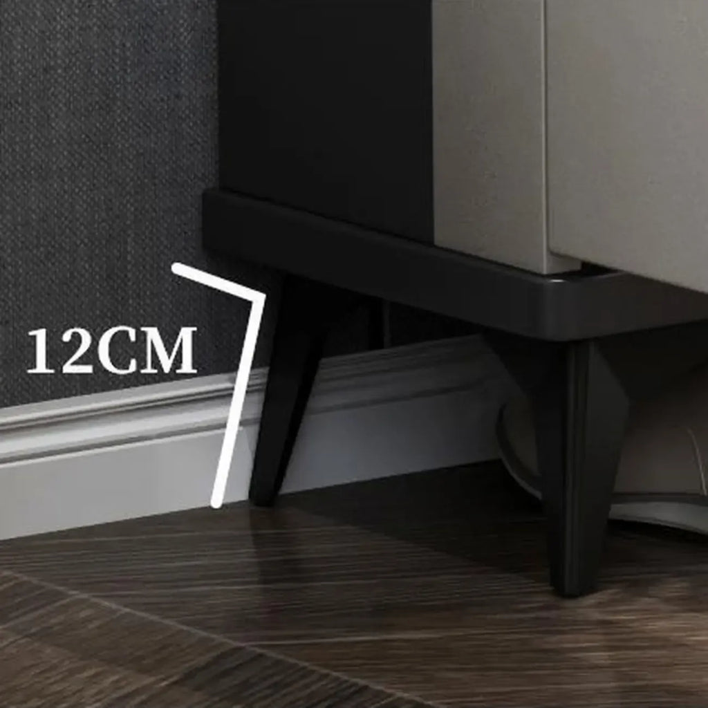 Meuble à chaussures étroit et élégant en bois gris avec porte rabattable