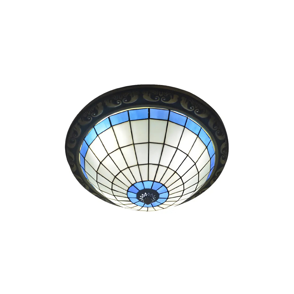 Plafonnier encastré avec abat-jour en vitrail vintage