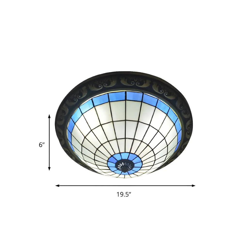 Plafonnier encastré avec abat-jour en vitrail vintage