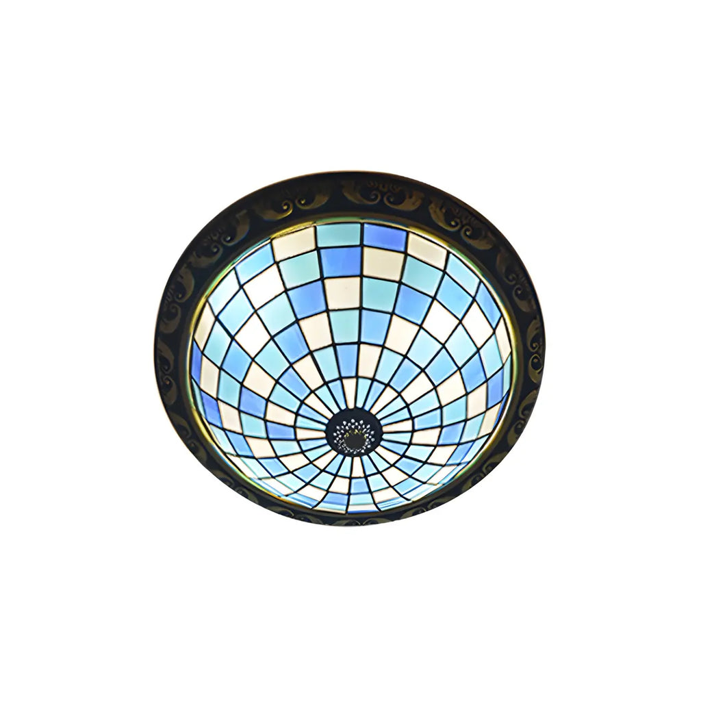 Plafonnier encastré avec abat-jour en vitrail vintage