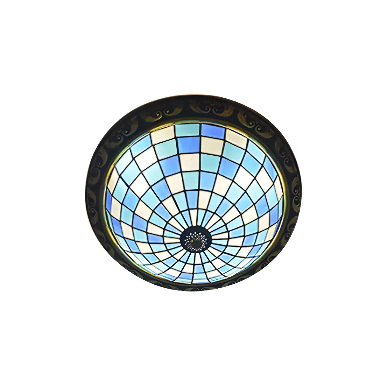 Plafonnier encastré avec abat-jour en vitrail vintage