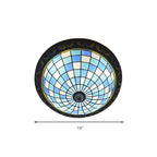 Plafonnier encastré avec abat-jour en vitrail vintage