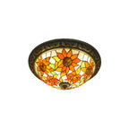 Plafonnier encastré avec abat-jour en vitrail vintage
