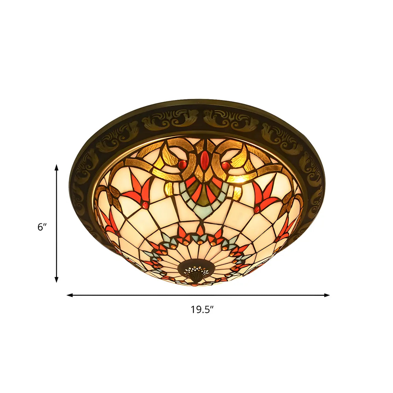 Plafonnier encastré avec abat-jour en vitrail vintage