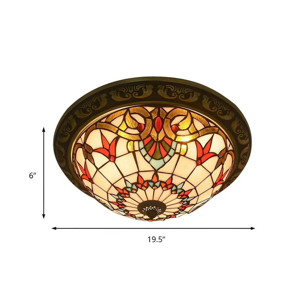 Plafonnier encastré avec abat-jour en vitrail vintage