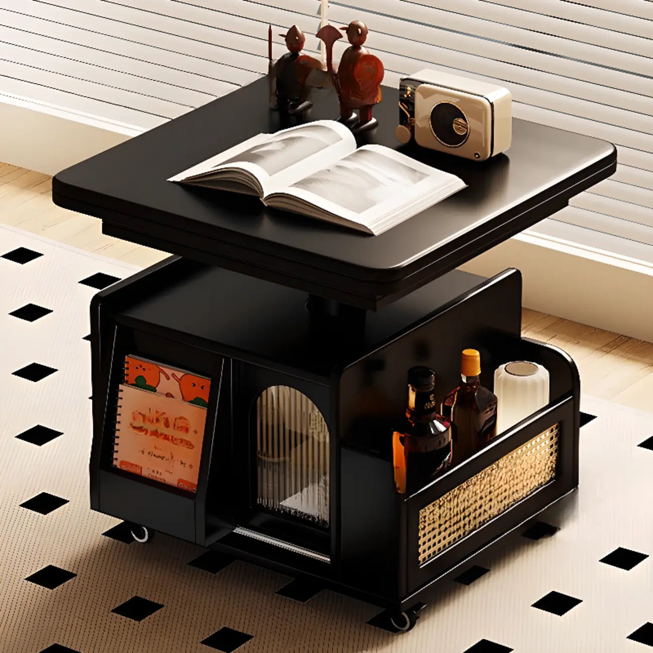 Table basse multifonctionnelle moderne en bois avec roulettes