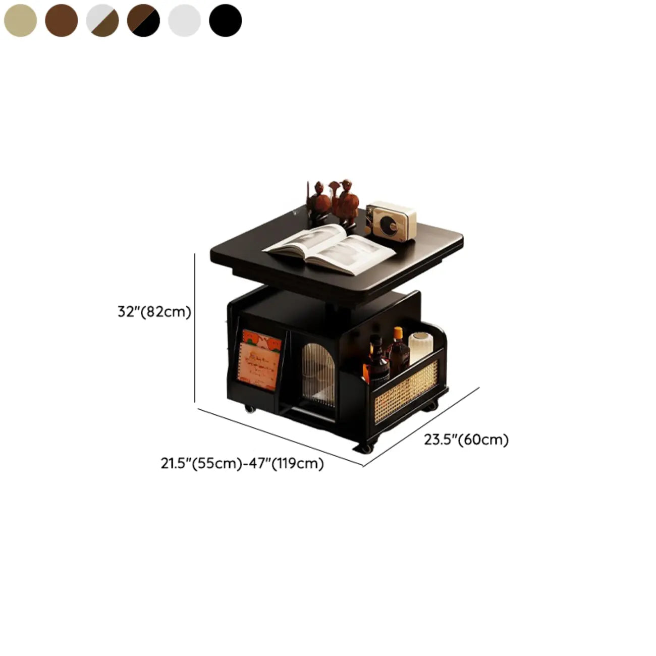 Table basse multifonctionnelle moderne en bois avec roulettes