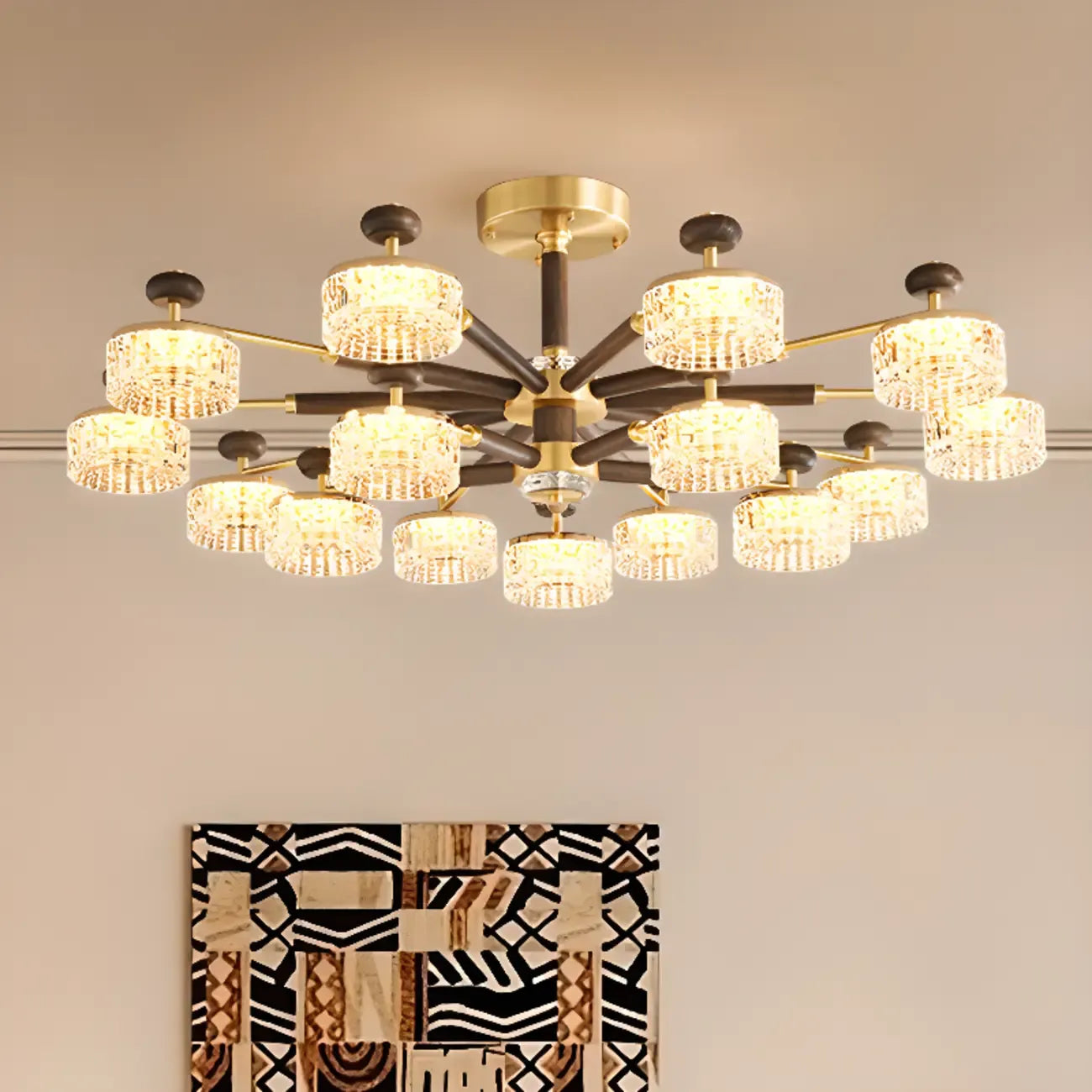 Suspension lumineuse à 2 niveaux avec abat-jour transparent