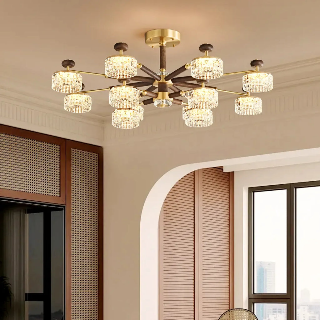 Suspension lumineuse à 2 niveaux avec abat-jour transparent