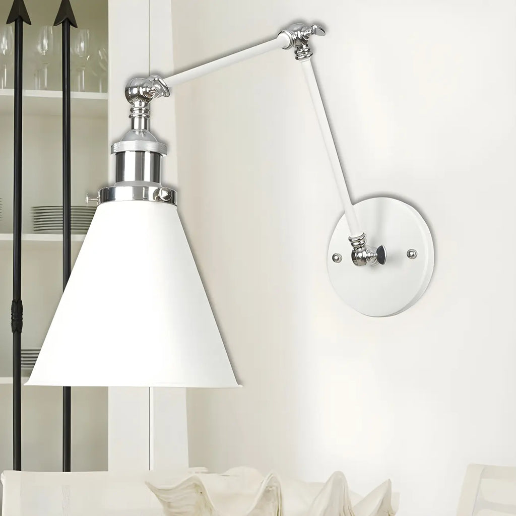 Applique murale en métal blanc à bras articulé réglable avec abat-jour interchangeable
