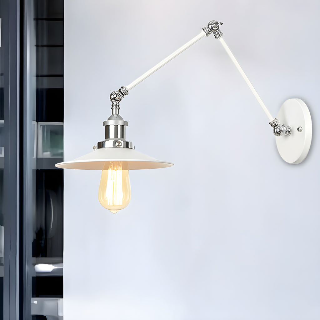 Applique murale en métal blanc à bras articulé réglable avec abat-jour interchangeable