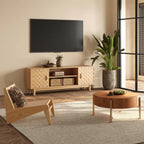 Meuble TV style années 50 en bois naturel avec rangement