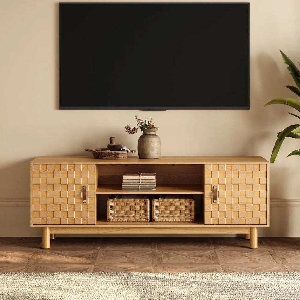 Meuble TV style années 50 en bois naturel avec rangement