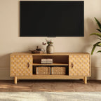 Meuble TV style années 50 en bois naturel avec rangement