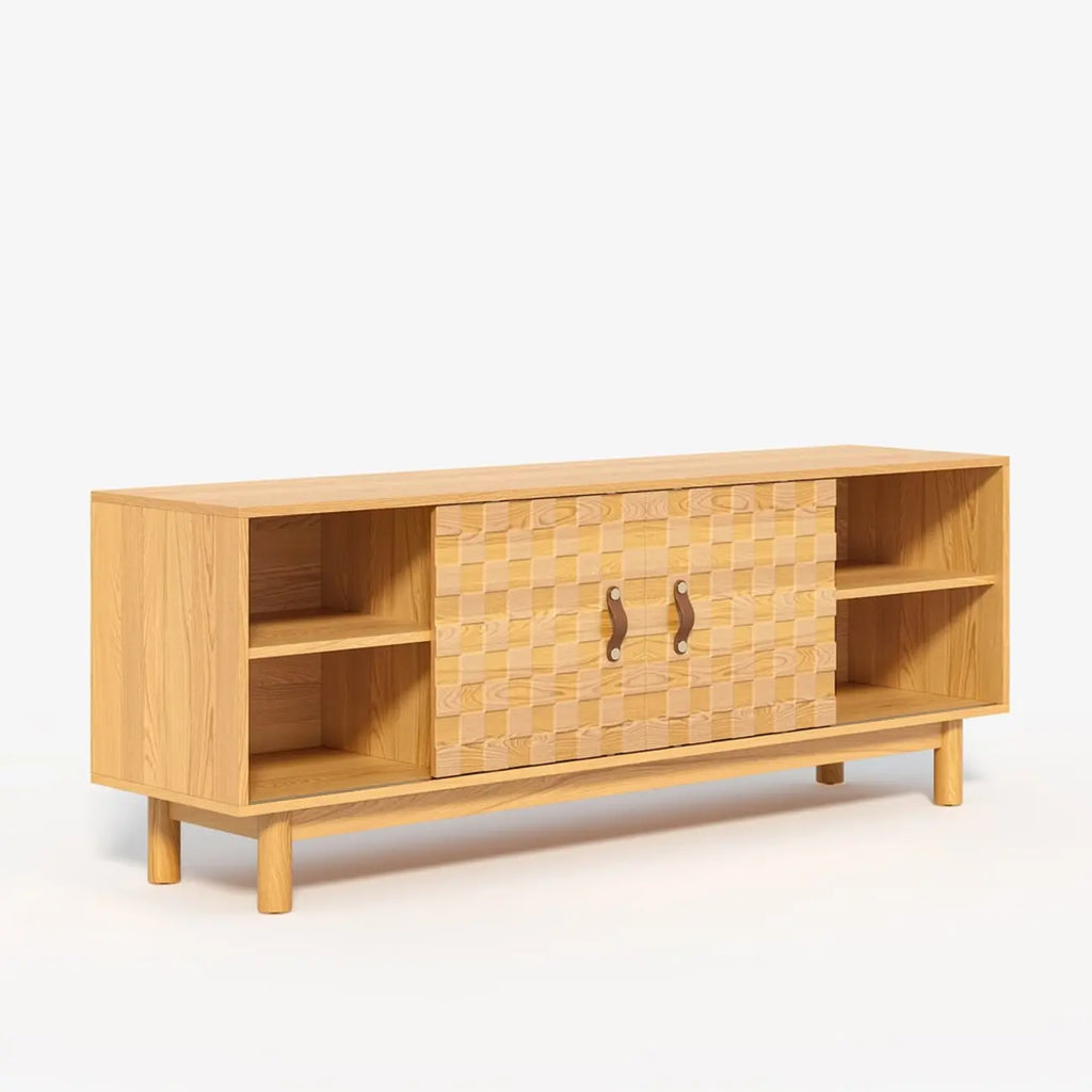 Meuble TV style années 50 en bois naturel avec rangement