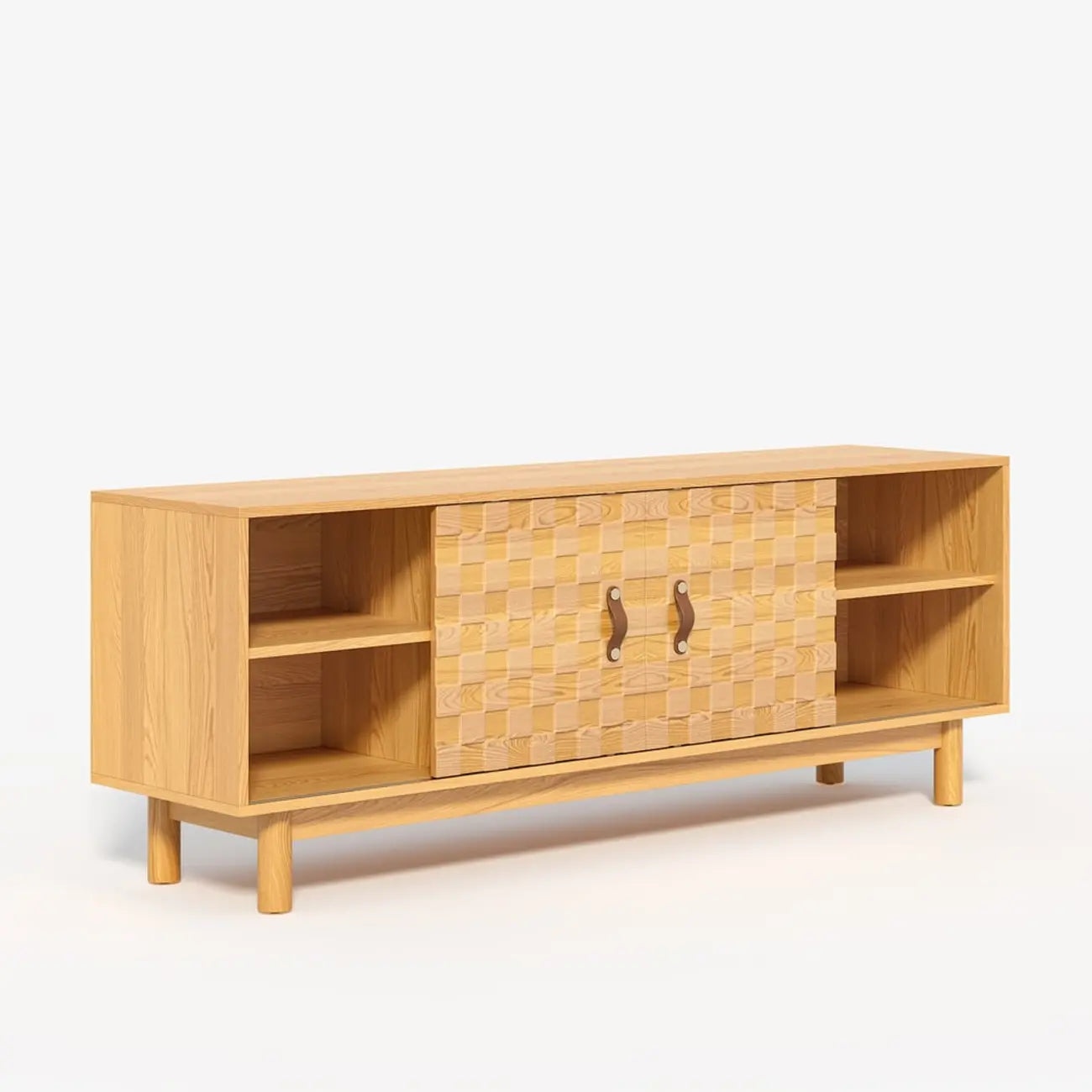 Meuble TV style années 50 en bois naturel avec rangement