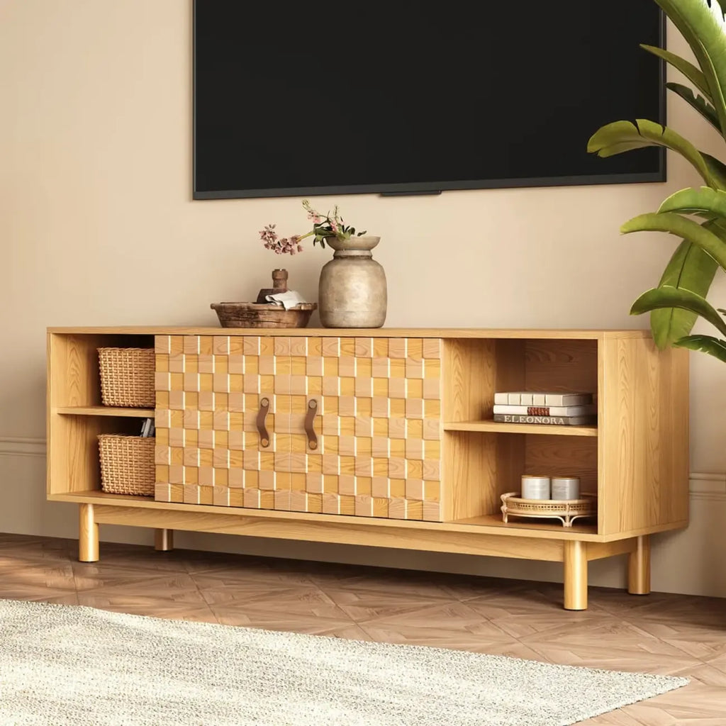 Meuble TV style années 50 en bois naturel avec rangement