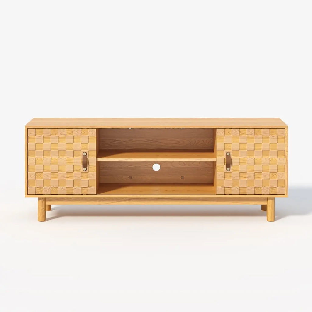 Meuble TV style années 50 en bois naturel avec rangement