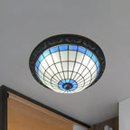 Plafonnier encastré avec abat-jour en vitrail vintage