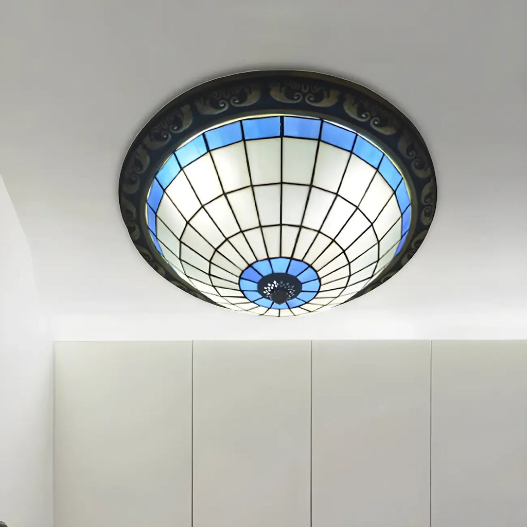Plafonnier encastré avec abat-jour en vitrail vintage