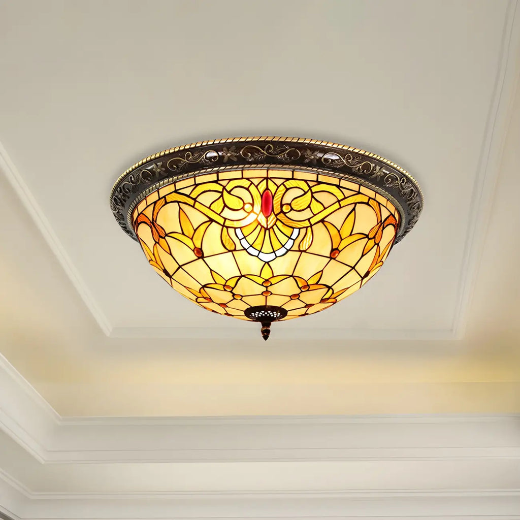 Plafonnier encastré avec abat-jour en vitrail vintage