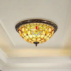Plafonnier encastré avec abat-jour en vitrail vintage