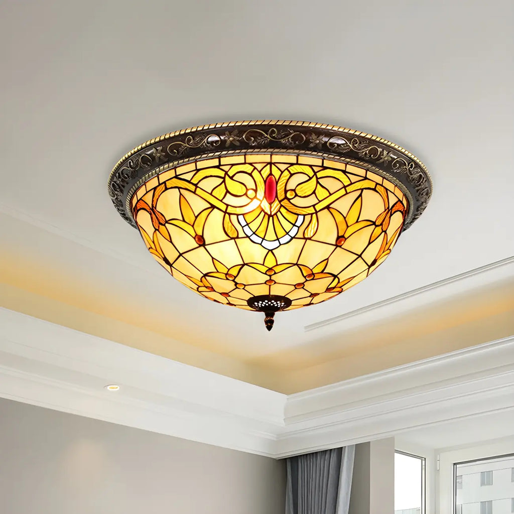 Plafonnier encastré avec abat-jour en vitrail vintage