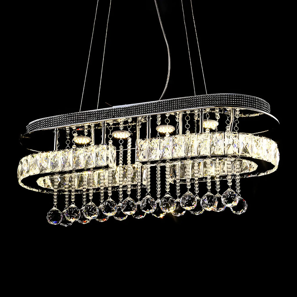 Suspension LED rectangulaire en cristal de luxe pour îlot de cuisine