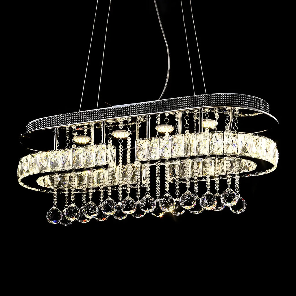 Suspension LED rectangulaire en cristal de luxe pour îlot de cuisine