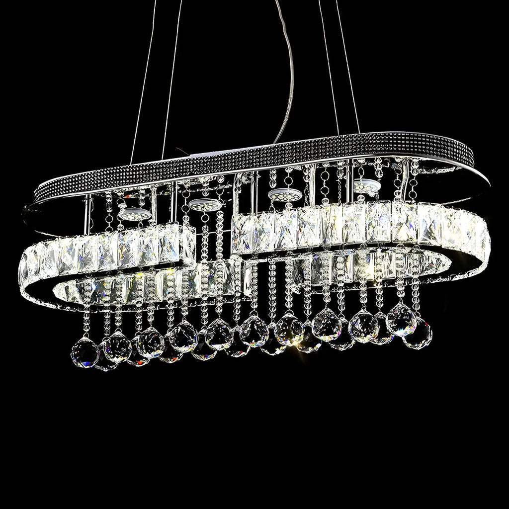 Suspension LED rectangulaire en cristal de luxe pour îlot de cuisine