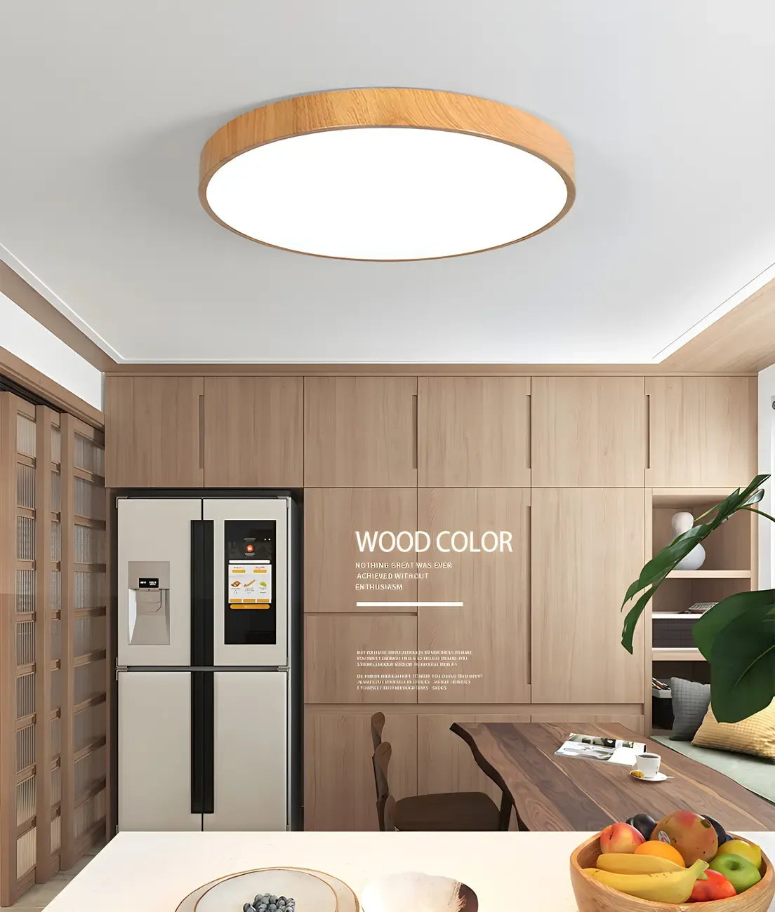 Plafonnier LED blanc encastré couleur bois rustique naturel