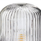 Lampe de chevet cylindrique en verre et laiton de style milieu du siècle