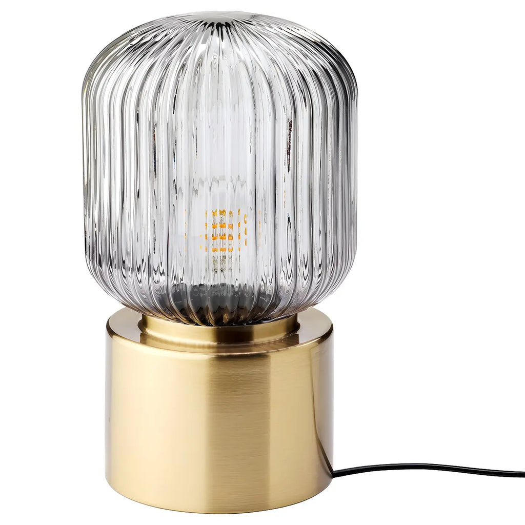 Lampe de chevet cylindrique en verre et laiton de style milieu du siècle