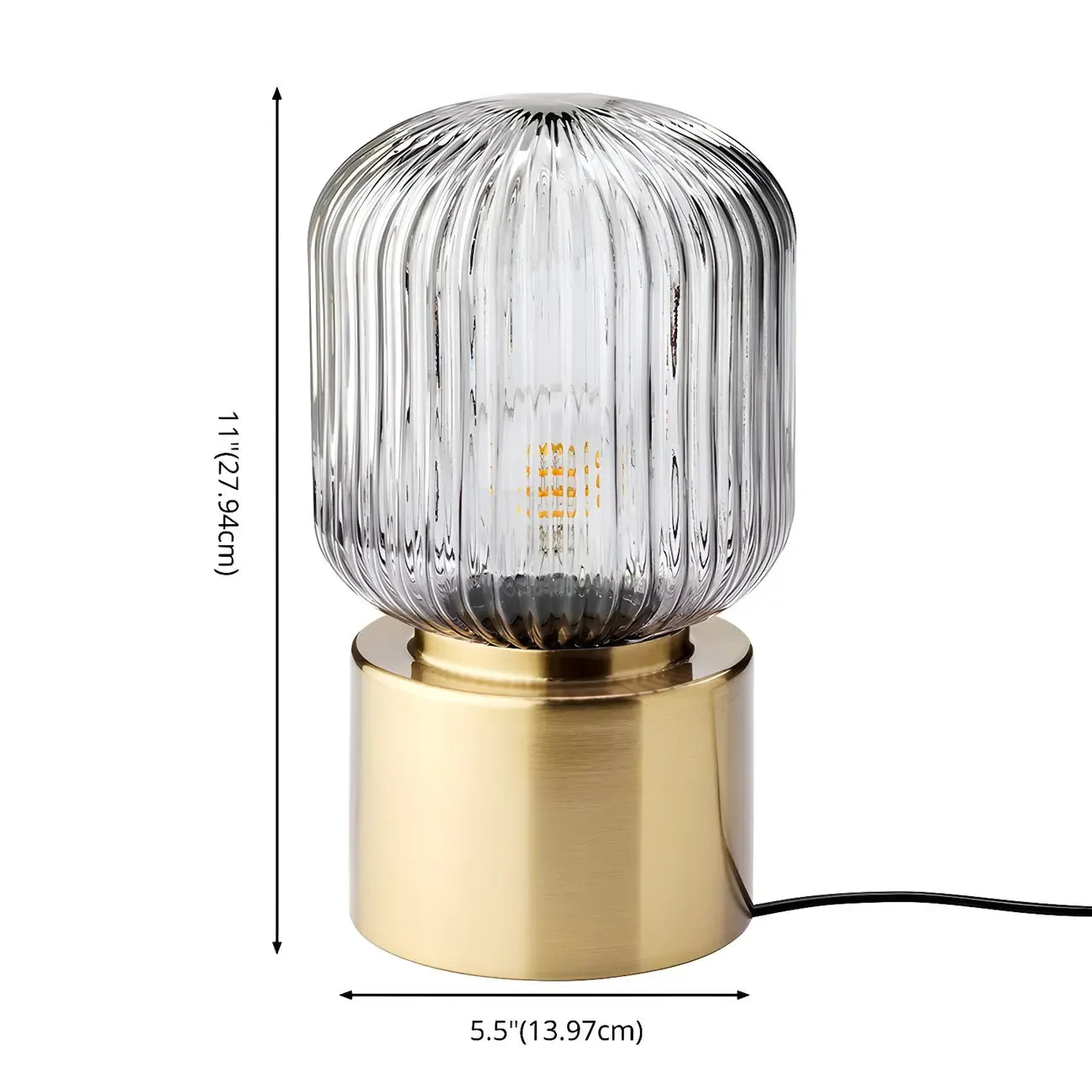 Lampe de chevet cylindrique en verre et laiton de style milieu du siècle