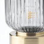Lampe de chevet cylindrique en verre et laiton de style milieu du siècle
