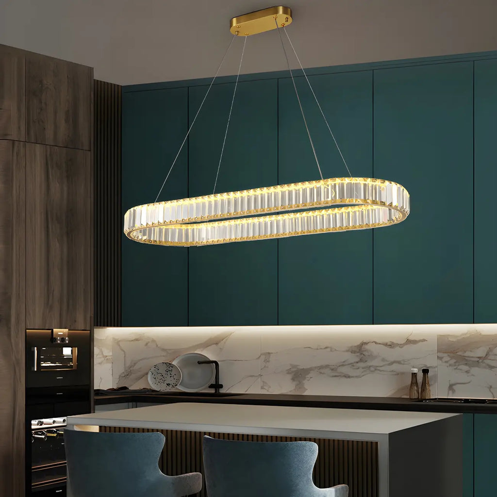 Suspension LED moderne en cristal doré pour îlot de cuisine