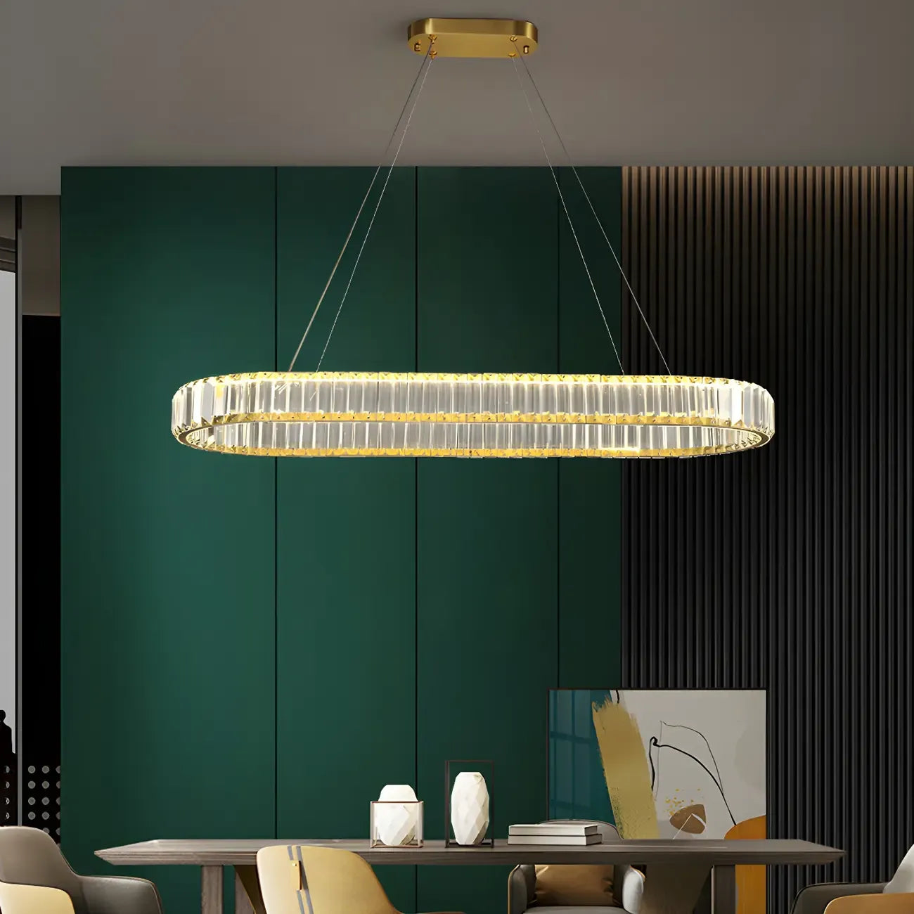 Suspension LED moderne en cristal doré pour îlot de cuisine