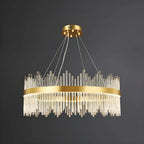 Lustre moderne en cristal à intensité variable, rond, avec éclairage LED doré