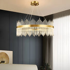 Lustre moderne en cristal à intensité variable, rond, avec éclairage LED doré