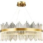 Lustre moderne en cristal à intensité variable, rond, avec éclairage LED doré