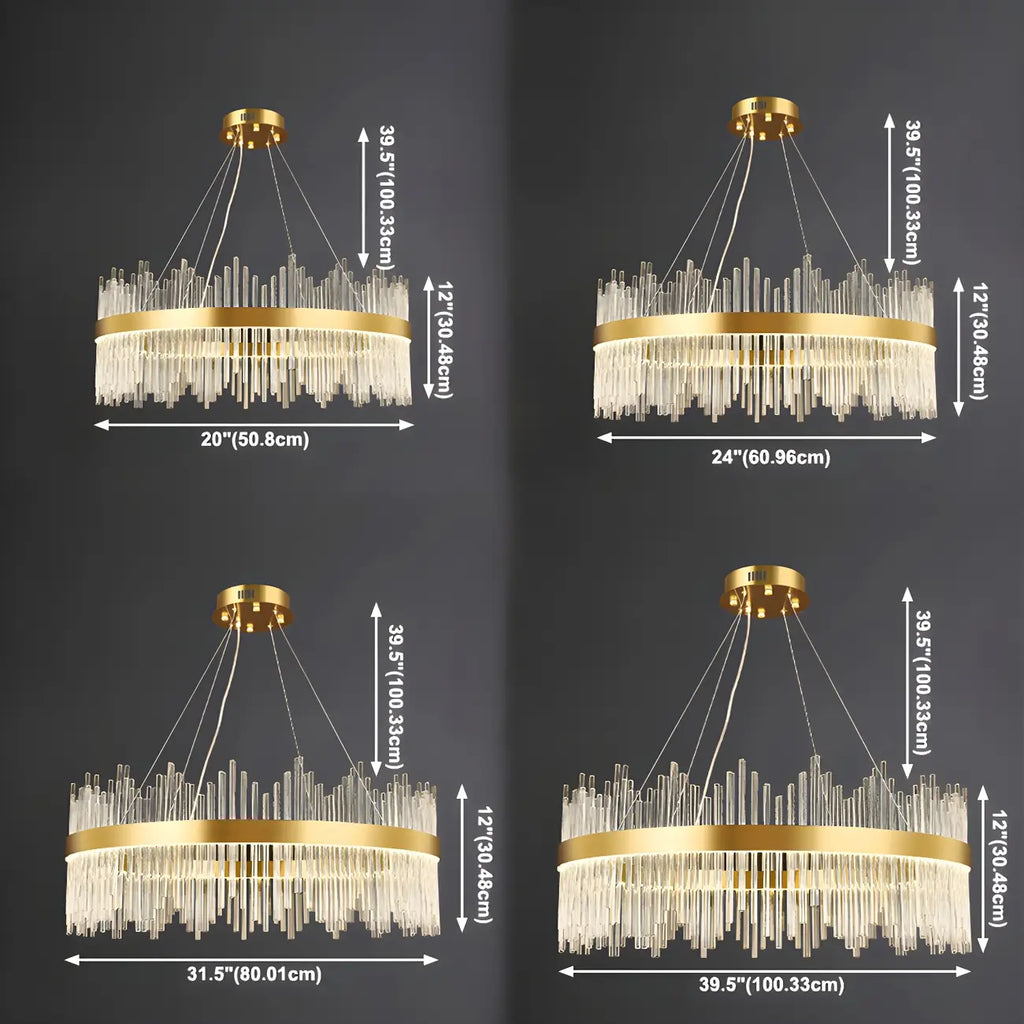 Lustre moderne en cristal à intensité variable, rond, avec éclairage LED doré