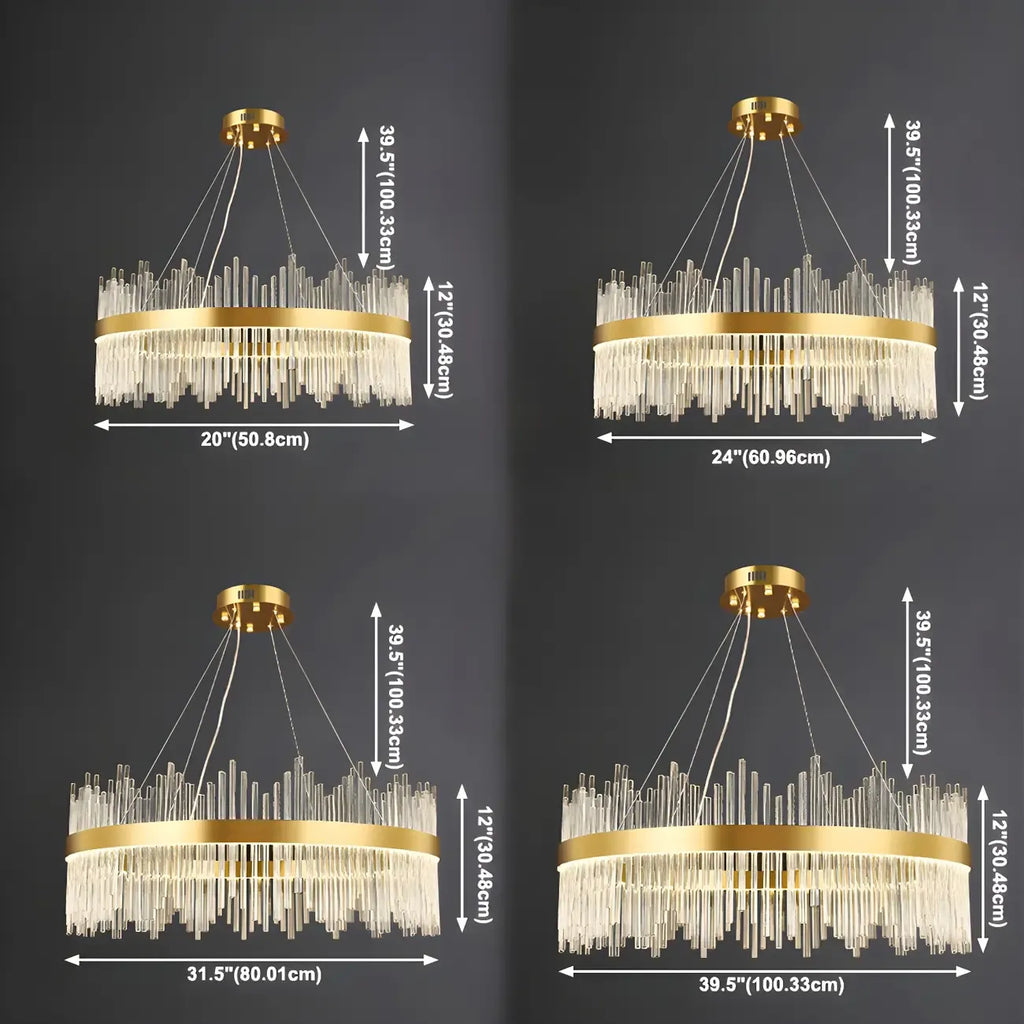 Lustre moderne en cristal à intensité variable, rond, avec éclairage LED doré