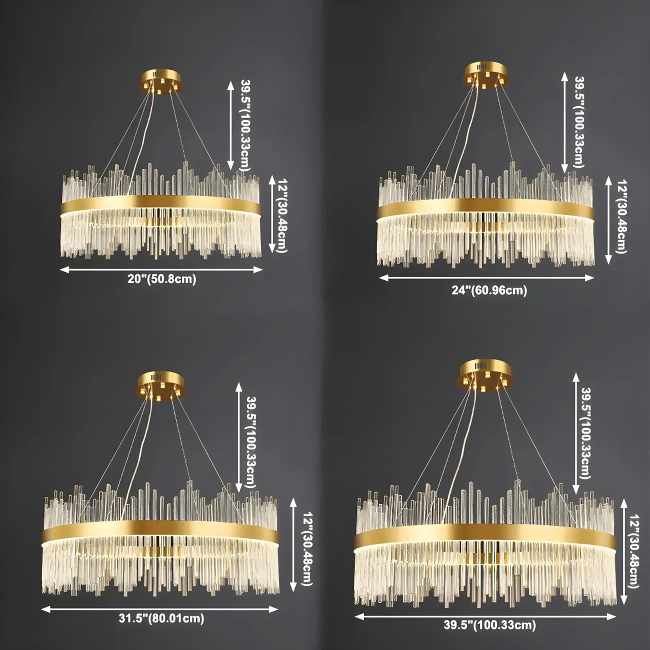 Lustre moderne en cristal à intensité variable, rond, avec éclairage LED doré