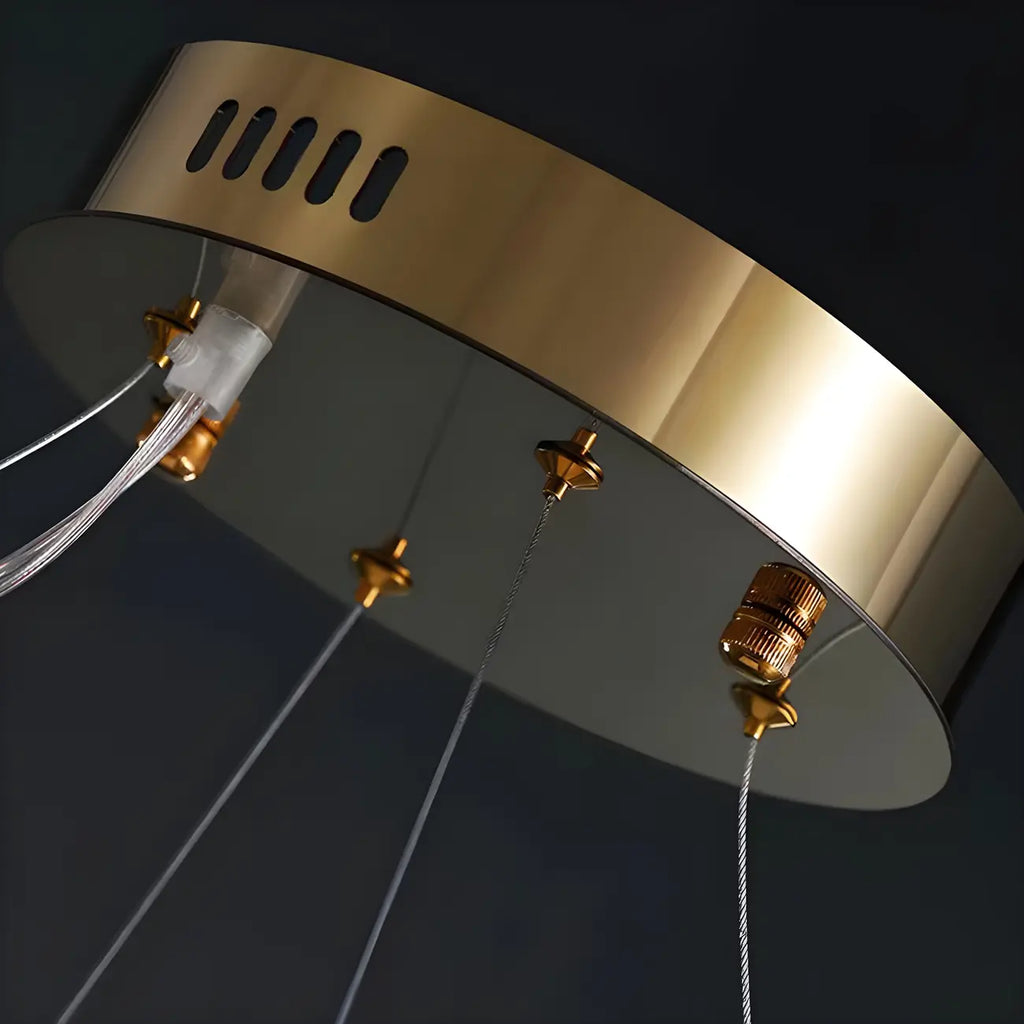 Lustre moderne en cristal à intensité variable, rond, avec éclairage LED doré